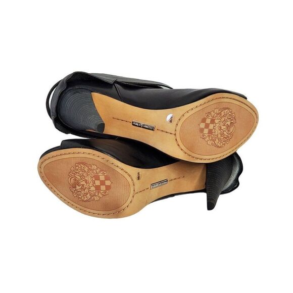 Vince Camuto Leather Heel Ankle Bootie 8 Black Open Toe Silvertone Buckles - Picture 8 of 8